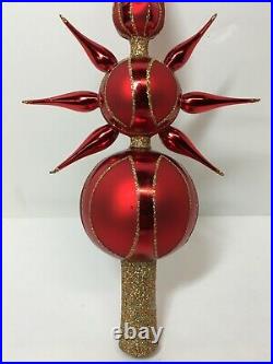Christopher Radko Christmas Double Crimson Reflector Star Finial Tree Topper