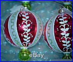Christopher Radko Christmas Ornament FLORAL KEY Round Drop Ball SET OF 6 2001