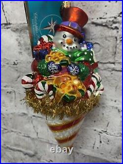 Christopher Radko Christmas Ornament Glass Snowcone Poppin Glass Snowman New 8