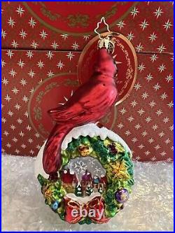 Christopher Radko Christmas Ornament Red Velvet Cardinal Bird NEW