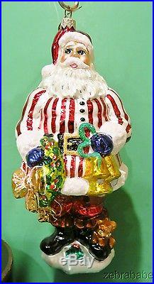 Christopher Radko Christmas Ornament Santa Claus Red/White Stripe Jacket Cat
