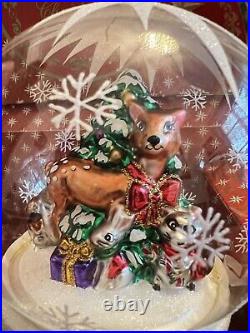 Christopher Radko Christmas Ornament Woodland Celebration Snow Globe NEW