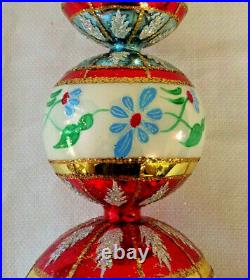 Christopher Radko Christmas Tree Topper Holly Ribbons Glass Finial Ornament