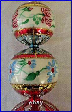 Christopher Radko Christmas Tree Topper Holly Ribbons Glass Finial Ornament