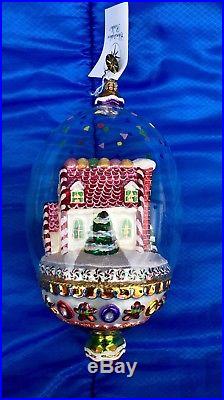 Christopher Radko Crystal Candy Cottage Snow Globe Style Ornament RARE