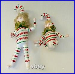 Christopher Radko DANDY CANE Set of 2 Christmas Ornaments. Boy and Girl. Italian
