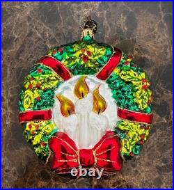 Christopher Radko D'LITE Wreath withCandles & Bow Ornament 1014079 VERY RARE ONE