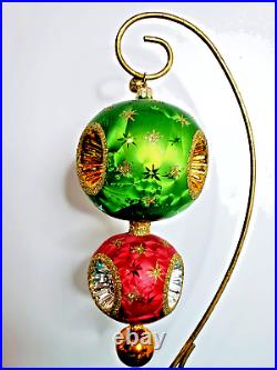 Christopher Radko Double Ball Green & Red Ornate Ball Ornament