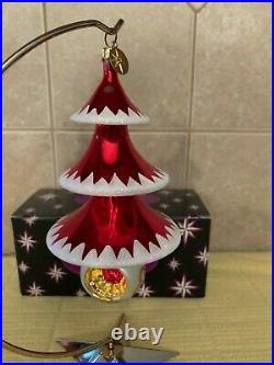 Christopher Radko Elegant Evergreen Red Tree Reflector Drop Ornament with Box