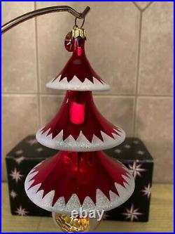 Christopher Radko Elegant Evergreen Red Tree Reflector Drop Ornament with Box