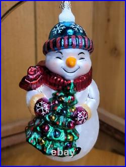 Christopher Radko FROSTY FILMOR Snowman Glass Christmas Ornament RARE HTF 7