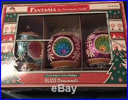 Christopher Radko Fantasia (3) Indent Glass Ornaments Blossom Brites Retired