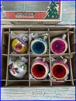 Christopher Radko Fantasia Christmas Grandma's Own Vintage Glass Ornaments 6 pc