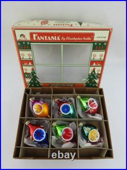 Christopher Radko Fantasia Indent Glass Ornaments Set 6 With Box Poland Vintage