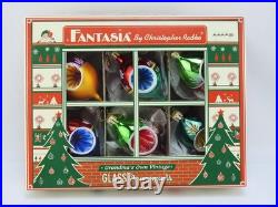 Christopher Radko Fantasia Indent Glass Ornaments Set 6 With Box Poland Vintage