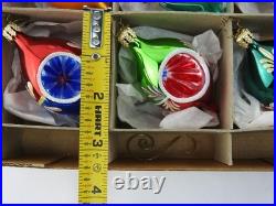 Christopher Radko Fantasia Indent Glass Ornaments Set 6 With Box Poland Vintage