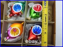 Christopher Radko Fantasia Indent Glass Ornaments Set 6 With Box Poland Vintage