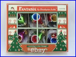 Christopher Radko Fantasia Indent Glass Ornaments Set 6 With Box Poland Vintage