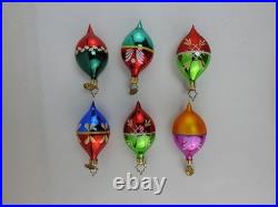 Christopher Radko Fantasia Indent Glass Ornaments Set 6 With Box Poland Vintage