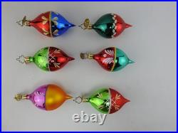 Christopher Radko Fantasia Indent Glass Ornaments Set 6 With Box Poland Vintage