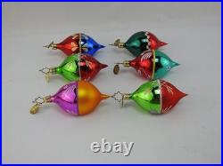 Christopher Radko Fantasia Indent Glass Ornaments Set 6 With Box Poland Vintage
