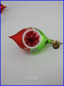 Christopher Radko Fantasia Indent Glass Ornaments Set 6 With Box Poland Vintage