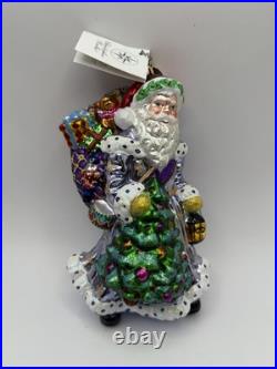 Christopher Radko Father Frost Santa with Christmas Tree 9 Ornament Tag & Bag