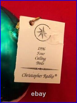 Christopher Radko Four Calling Birds 12 Twelve Days of Christmas 1996, New