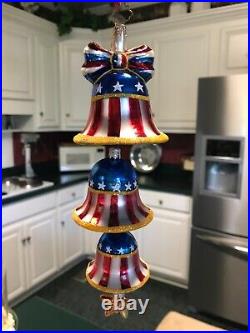 Christopher Radko Freedom Rings Forever Patriotic Ornament 3 Tiered Bells 8.5