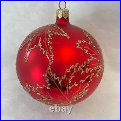 Christopher Radko Glass Christmas Ornament RUBY SCARLETT Maple Leaf Ball