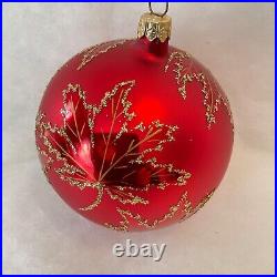 Christopher Radko Glass Christmas Ornament RUBY SCARLETT Maple Leaf Ball