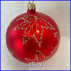 Christopher Radko Glass Christmas Ornament RUBY SCARLETT Maple Leaf Ball