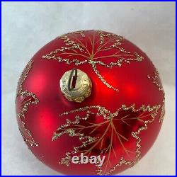 Christopher Radko Glass Christmas Ornament RUBY SCARLETT Maple Leaf Ball