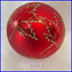 Christopher Radko Glass Christmas Ornament RUBY SCARLETT Maple Leaf Ball