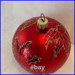 Christopher Radko Glass Christmas Ornament RUBY SCARLETT Maple Leaf Ball