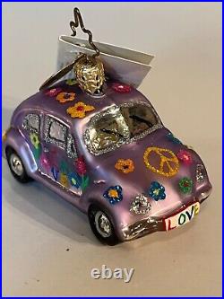 Christopher Radko Glass Ornament Little Gem Love Bug Volkswagen Peace Car