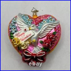 Christopher Radko Glass Ornament Valentines Heart Dove Collectible Love Letter