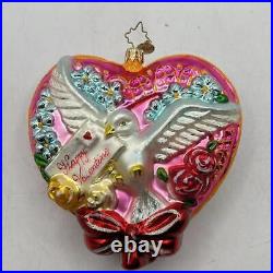 Christopher Radko Glass Ornament Valentines Heart Dove Collectible Love Letter