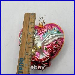 Christopher Radko Glass Ornament Valentines Heart Dove Collectible Love Letter