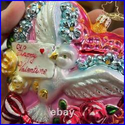 Christopher Radko Glass Ornament Valentines Heart Dove Collectible Love Letter