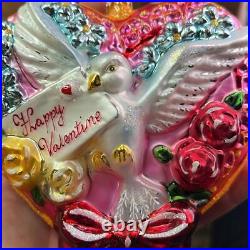 Christopher Radko Glass Ornament Valentines Heart Dove Collectible Love Letter