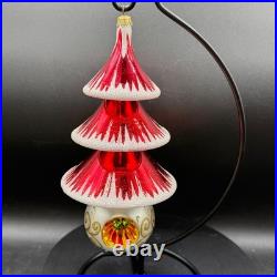 Christopher Radko Graceful Evergreen Tree Red Reflector ornament Vintage Atomic