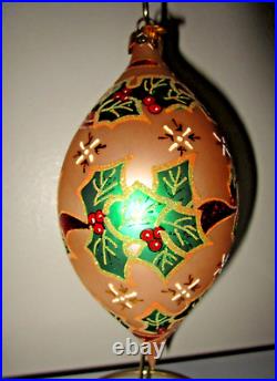 Christopher Radko HOLLY AND RIBBON Teardrop Christmas Ornament Mint 7.25