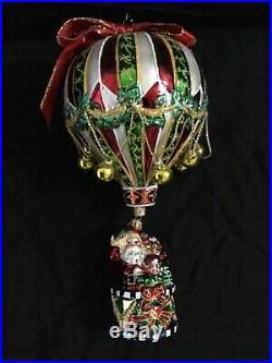 Christopher Radko HOT AIR BALLOON Blown Glass Christmas Ornament 10 1/2 By 5
