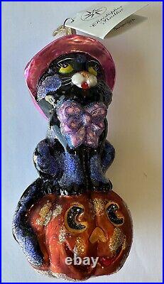 Christopher Radko Halloween Glass Ornament Spellbound Black Cat Pumpkin