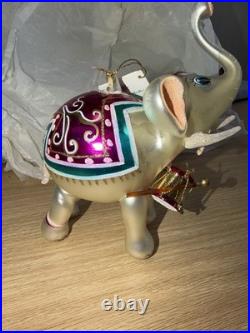 Christopher Radko Hand Painted Glass Elephant Ornament Multicolor Abstract