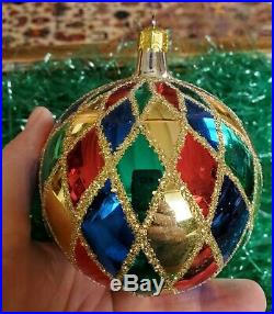 Christopher Radko Harlequin 4 Christmas Ball Ornament #2 Gold Glitter Stencil
