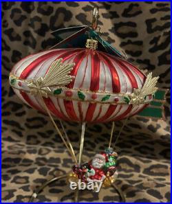 Christopher Radko Hot Air Balloon Santa Ornament 80 Day Santa Peppermint Candy