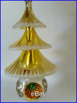 Christopher Radko Italian Blown Glass Ornament ELEGANT EVERGREENS 1999 gold