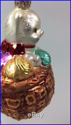 Christopher Radko Kitten Ornament Christmas Xmas Knitting Basket Yarn Rare
